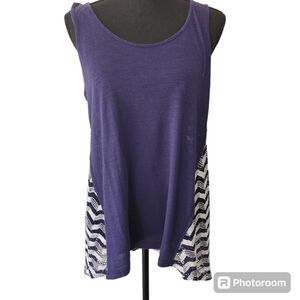 Hem&Thread High-Low Tank Top Large Striped Diagonal Mesh siding/Back Casual